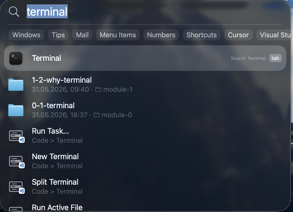 Mac Spotlight — Terminal